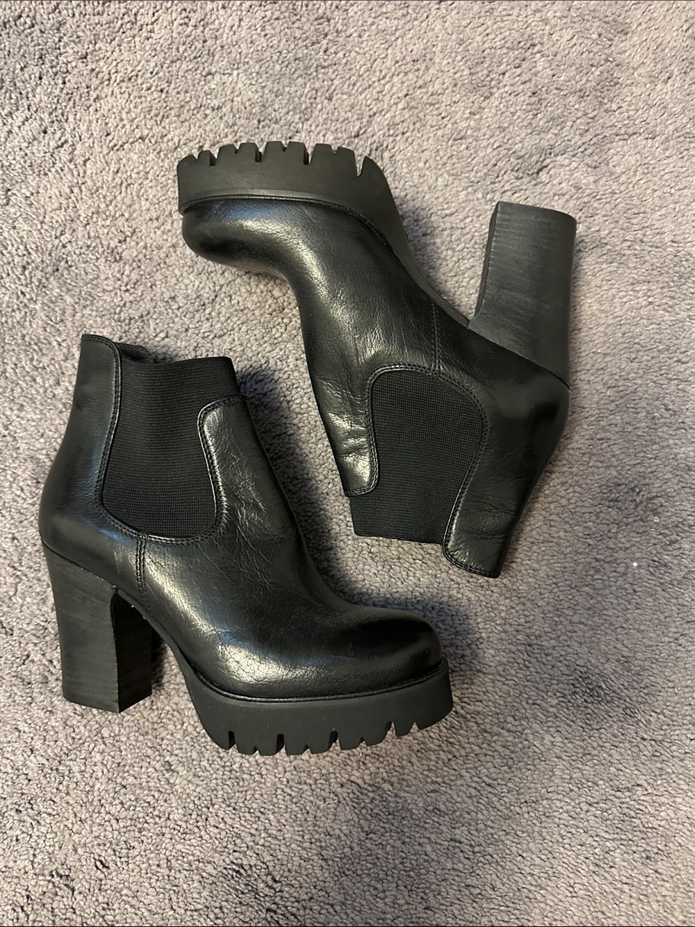 Women's Black Chunky Chelsea Platform Ankle Boots